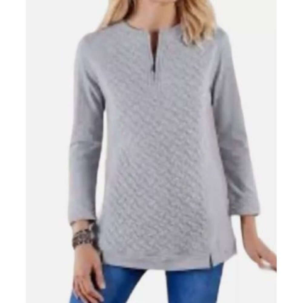 Soft Surroundings Shores Pullover Quilted Long Sleeve Top Women Size Large